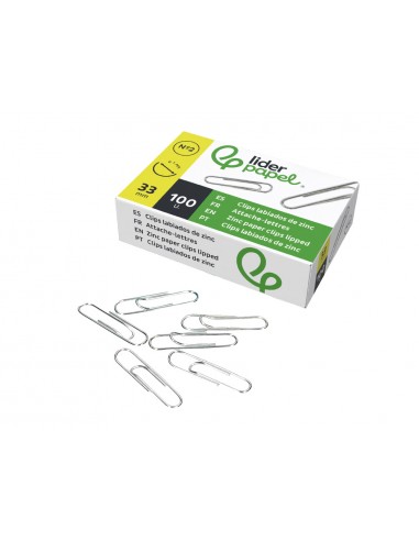 Clips liderpapel nº2 labiados 33 mm caja de 100 unidades