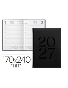 Agenda oficina liderpapel 2027 encuadernada creta dia pagina 170x240 mm bilingue 70g papel fsc negro tapa