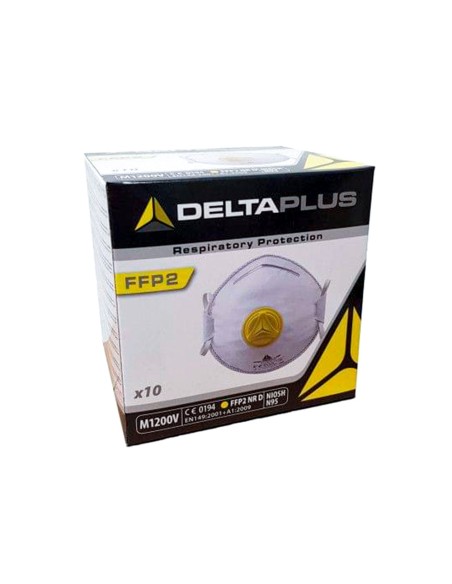 Mascarilla deltaplus de proteccion uso unico con valvula lamina nasal ajustableclase ffp2 caja de 10 unidades