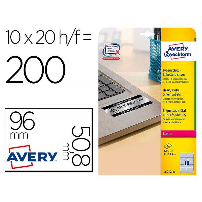Etiqueta adhesiva avery tico papel satinado oro / plata láser medidas surtidas pack de 626 etiquetas
