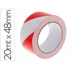 Cinta adhesiva q-connect de seguridad rojo y blanco 20 mt x 48 mm