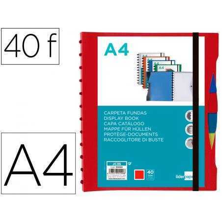 Carpeta liderpapel a4 con 40 fundas intercambiables 5 sep sobre y gomilla portada y lomo personalizable rojo