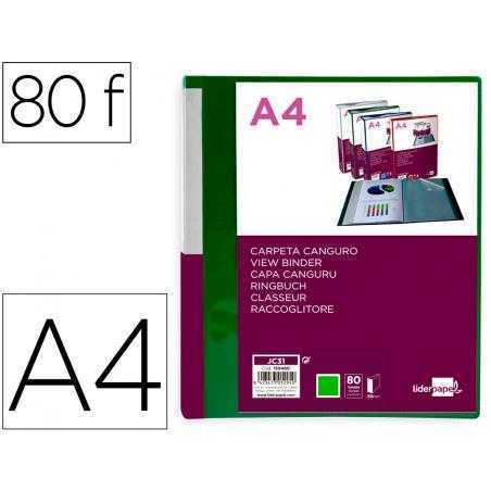 Carpeta liderpapel 80 fundas canguro pp din a4 verde translucido portada y lomo personalizable