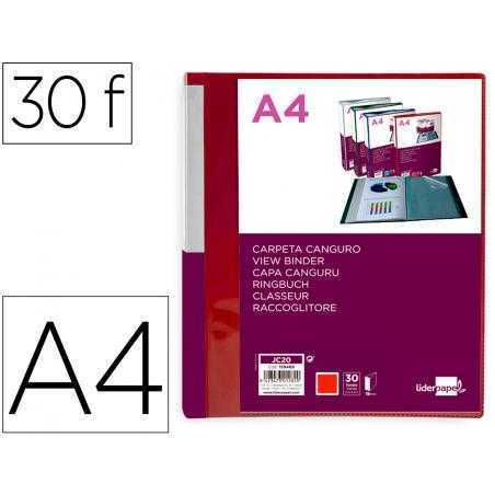 Carpeta liderpapel 30 fundas canguro pp din a4 rojo translucido portada y lomo personalizable