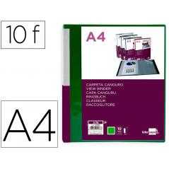 Carpeta liderpapel 10 fundas canguro pp din a4 verde translucido portada y lomo personalizable
