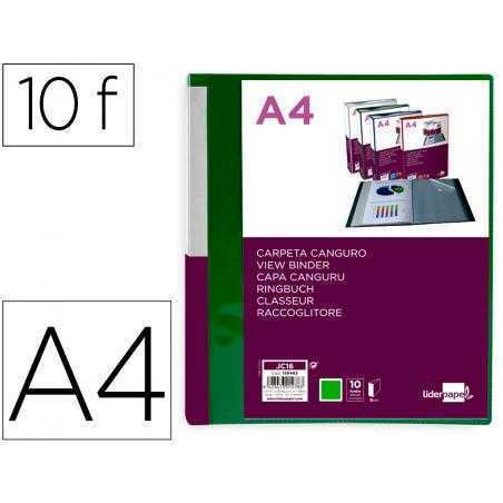 Carpeta liderpapel 10 fundas canguro pp din a4 verde translucido portada y lomo personalizable