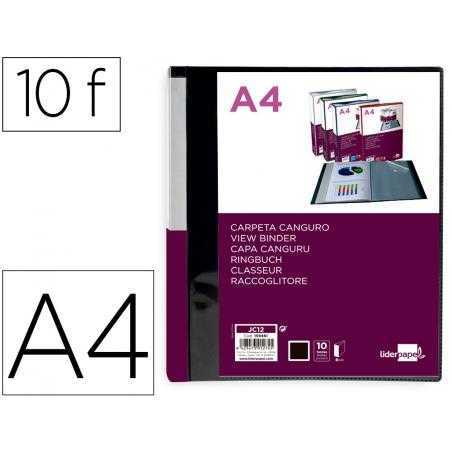 Carpeta liderpapel 10 fundas canguro pp din a4 negro opaco portada y lomo personalizable