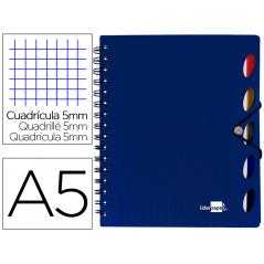 Cuaderno espiral liderpapel a5 micro executive tapa plastico 100h 80 gr cuadro 5mm 5 se paradores con gomilla azul