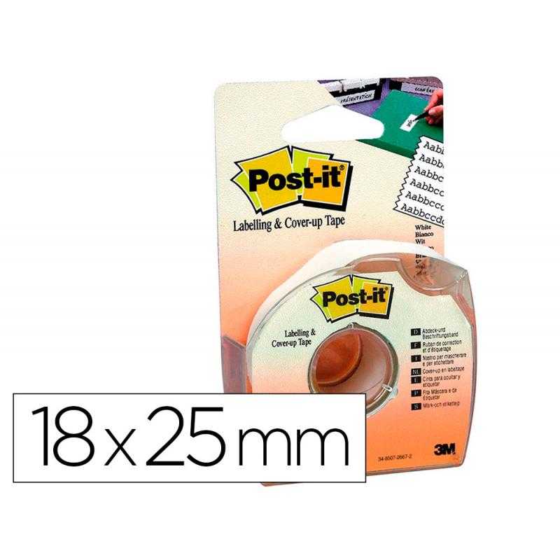 Cinta adhesiva post-it 18mx25 mm 6 lineas en portarrollos especial para ocultar y etiquetar