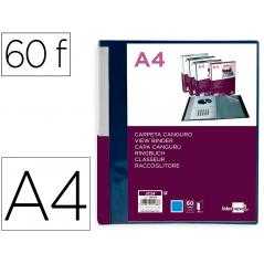 Carpeta liderpapel 60 fundas canguro pp din a4 azul translucido portada y lomo personalizable