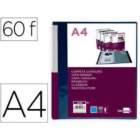 Carpeta liderpapel 60 fundas canguro pp din a4 azul translucido portada y lomo personalizable
