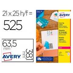 Etiqueta adhesiva avery permanente para impresora láser blanca 63,5x38,1 mm caja de 525 unidades