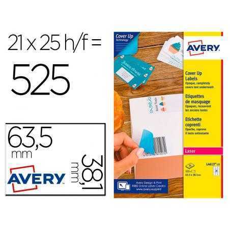 Etiqueta adhesiva avery permanente para impresora láser blanca 63,5x38,1 mm caja de 525 unidades