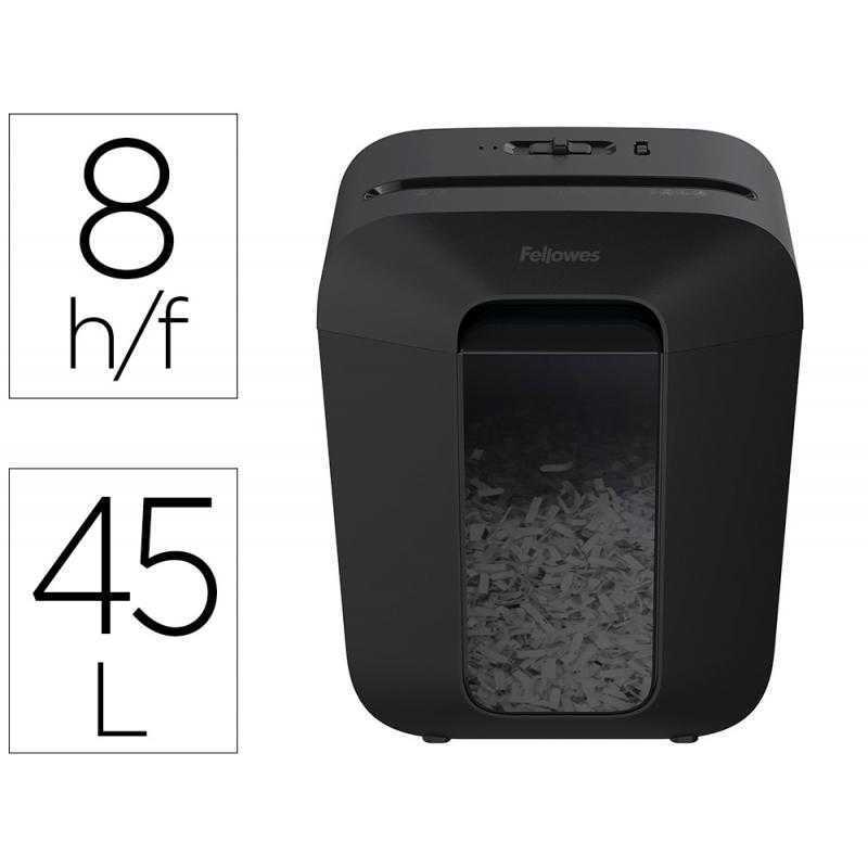 Destructora de documentos fellowes lx-45 capacidad de corte 8 hojas p4 destruye grapas clips y tarjetas