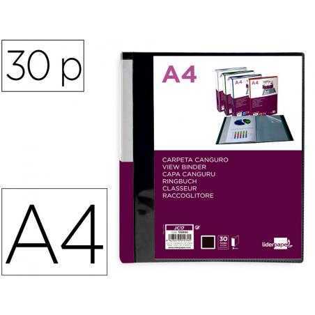 Carpeta liderpapel 30 fundas canguro pp din a4 negro opaco portada y lomo personalizable