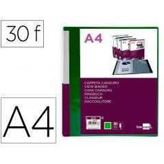 Carpeta liderpapel 30 fundas canguro pp din a4 verde translucido portada y lomo personalizable