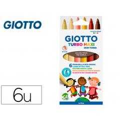 Rotulador giotto turbo maxi skin tones caja de 6 colores surtidos lavables punta bloqueada
