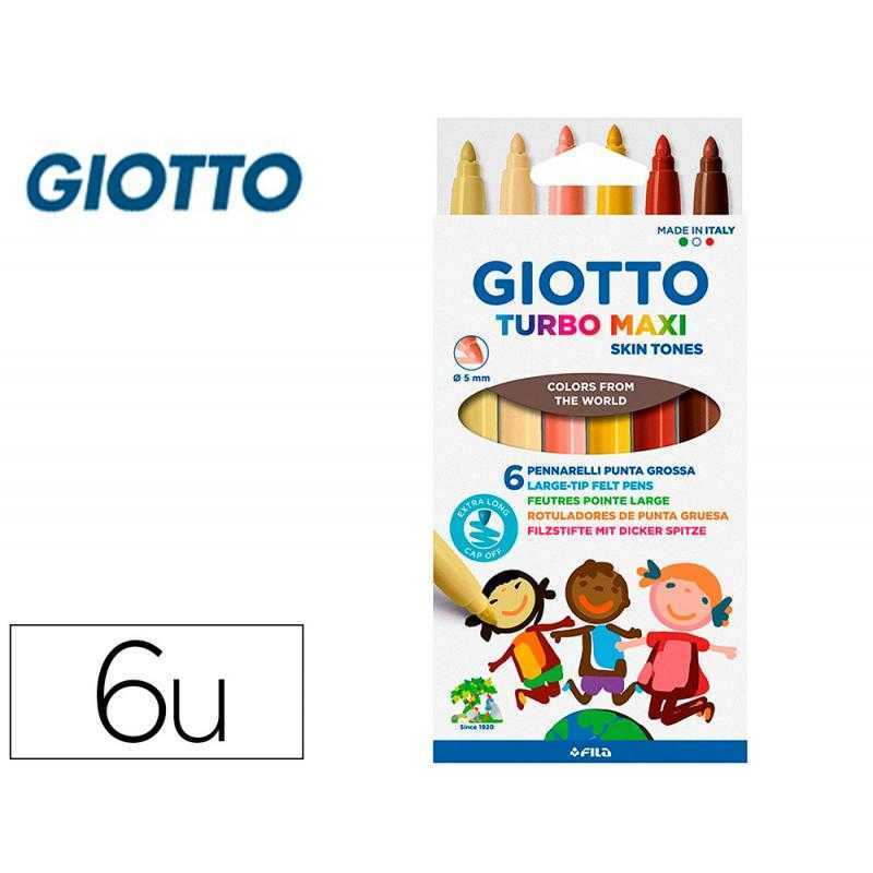 Rotulador giotto turbo maxi skin tones caja de 6 colores surtidos lavables punta bloqueada