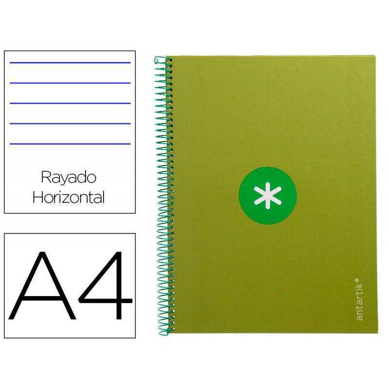 Cuaderno espiral a4 micro antartik tapa forrada80h 90 gr horizontal 1 banda 4 taladros color verde