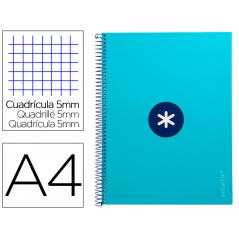 Cuaderno espiral a4 micro antartik tapa forrada 80h 90 gr cuadro 5mm 1 banda 4 taladros turquesa