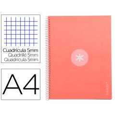 Cuaderno espiral a4 micro antartik tapa forrada 80h 90 gr cuadro 5mm 1 banda 4 taladros rosa claro