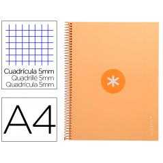 Cuaderno espiral a4 micro antartik tapa forrada 80h 90 gr cuadro 5mm 1 banda 4 taladros color peach