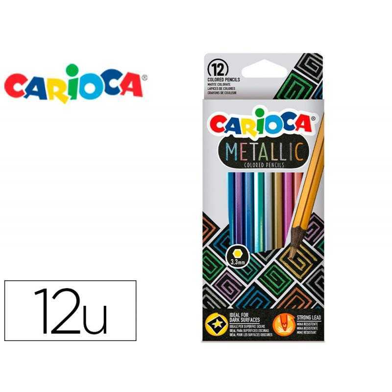 Lápices de colores carioca metallic hexagonal mina 3,3 mm caja de 12 colores surtidos