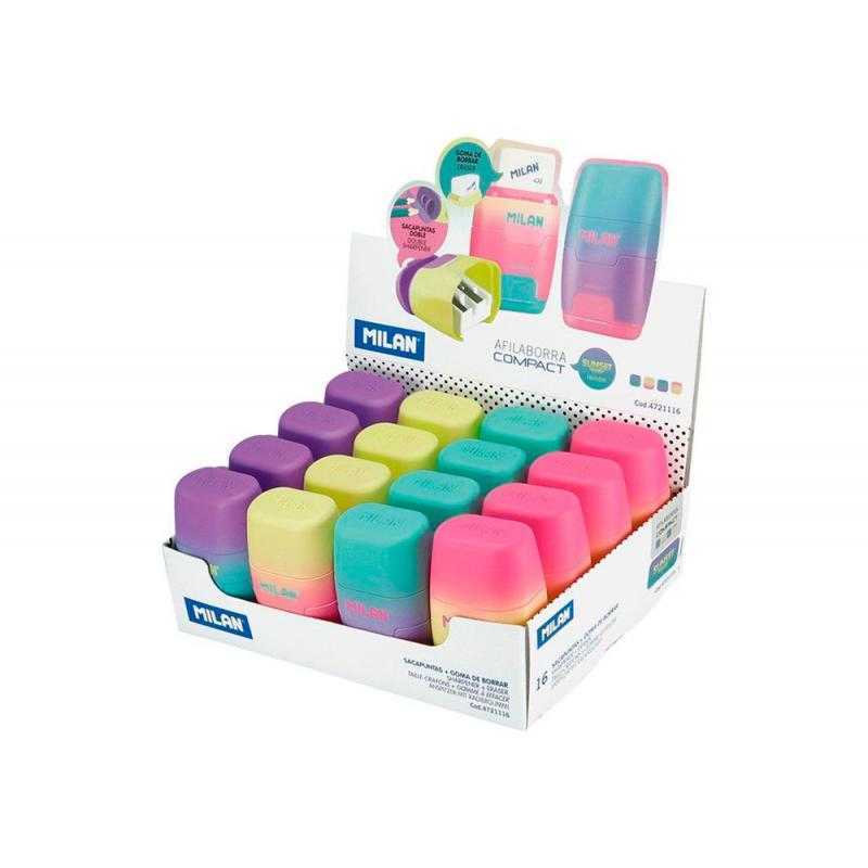 Sacapuntas milan compact sunset plastico 2 usos con goma de borrar colores surtidos