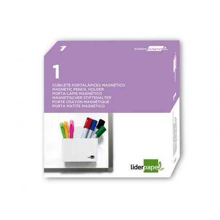 Cubilete portalápices liderpapel plástico magnetico color blanco 125x75x40 mm