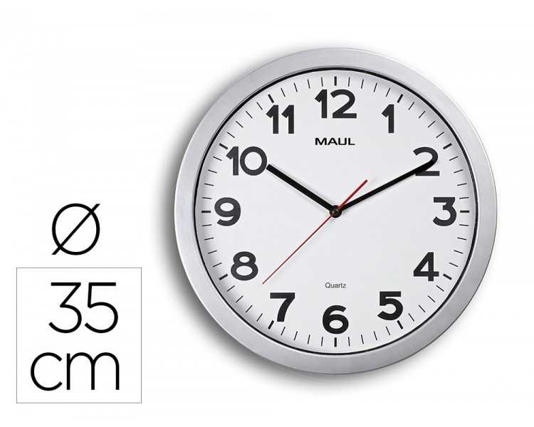 Reloj maul step de pared redondo 35 cm diametro electrico color plata