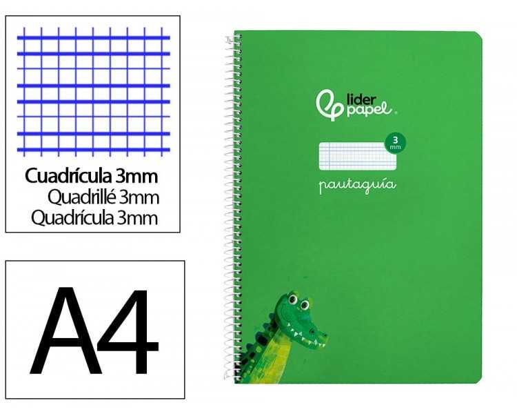 Cuaderno espiral liderpapel din a4 pautaguia tapa dura 80h 90 gr cuadro pautado 3mm color verde