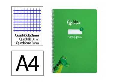 Cuaderno espiral liderpapel din a4 pautaguia tapa dura 80h 90 gr cuadro pautado 3mm color verde