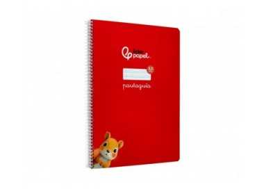 Cuaderno espiral liderpapel din a4 pautaguia tapa dura 80h 90 gr cuadro pautado 2,5mm color rojo