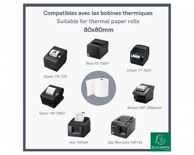 Rollo sumadora exacompta termico 80x80 mm 48 g/m2 sin bpa