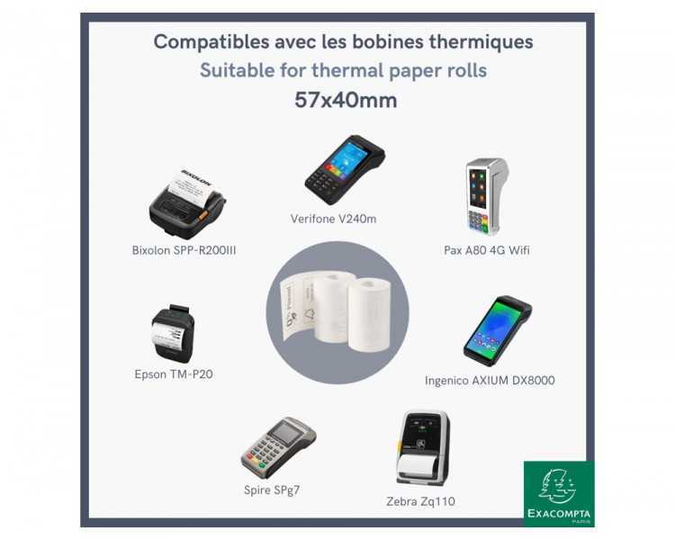 Rollo sumadora exacompta termico 57x40 mm 55 g/m2 sin bpa