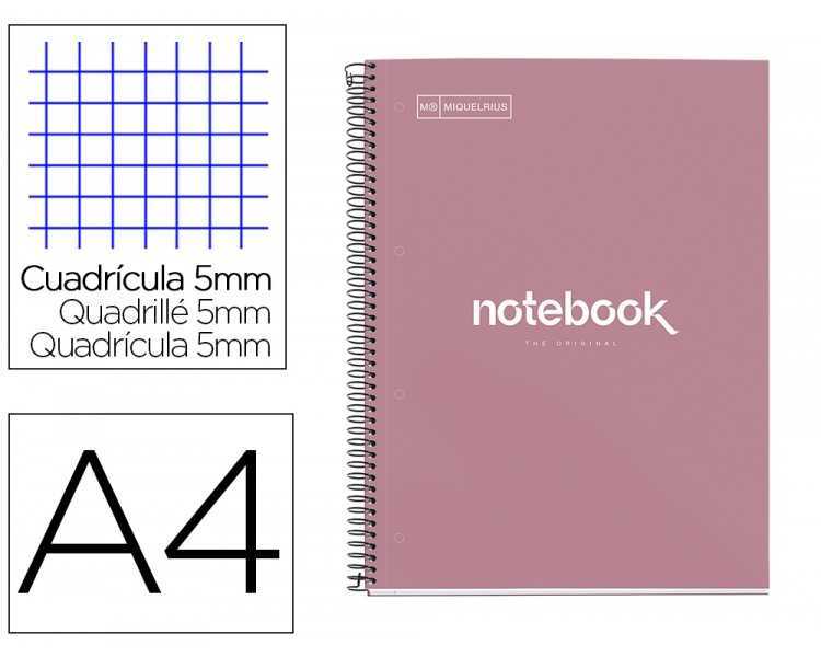 Cuaderno espiral miquelrius notebook emotions rose dust tapa forrada din a4 microperforado 80 hojas 90