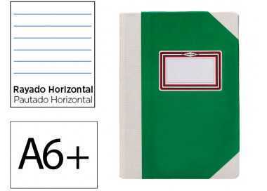 Libro cartone cosido fernandes flecha din a6+ rayado horizontal 50 hojas 100 gr verde