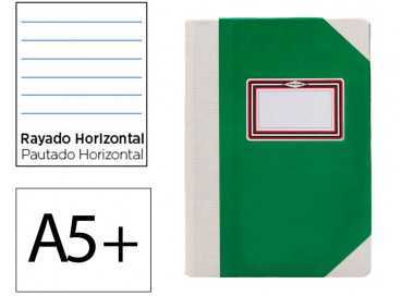 Libro cartone cosido fernandes flecha din a5+ rayado horizontal 50 hojas 100 gr verde