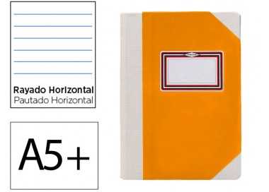 Libro cartone cosido fernandes flecha din a5+ rayado horizontal 50 hojas 100 gr naranja