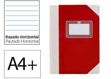 Libro cartone cosido fernandes flecha din a4+ rayado horizontal 50 hojas 100 gr rojo