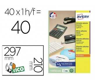 Etiqueta adhesiva avery blanca brillante laser 210x297 mm caja de 40 unidades