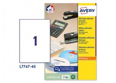Etiqueta adhesiva avery blanca brillante laser 210x297 mm caja de 40 unidades