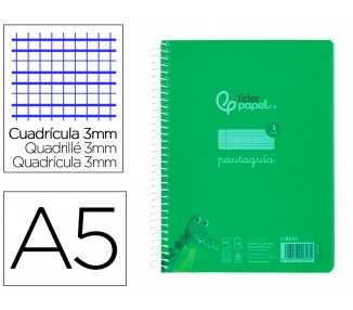 Cuaderno espiral liderpapel din a5 pautaguia tapa plastico 80h 90gr cuadro pautado 3 mm con margen color verde
