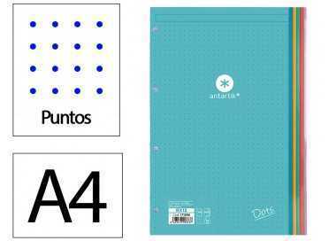 Recambio liderpapel antartik dots a4 100 hojas 90g/m2 rayado puntos 4 taladros bandas de 5 colores