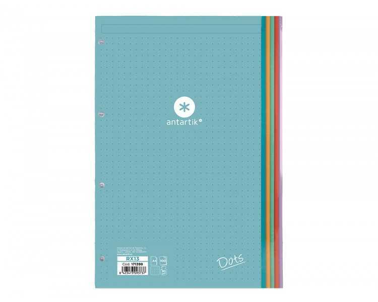 Recambio liderpapel antartik dots a4 100 hojas 90g/m2 rayado puntos 4 taladros bandas de 5 colores