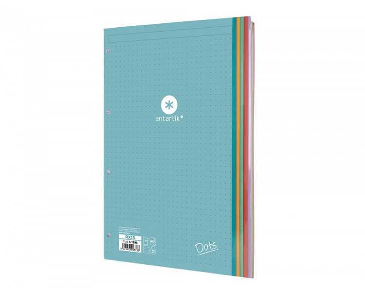 Recambio liderpapel antartik dots a4 100 hojas 90g/m2 rayado puntos 4 taladros bandas de 5 colores