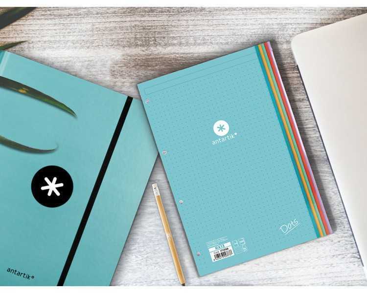Recambio liderpapel antartik dots a4 100 hojas 90g/m2 rayado puntos 4 taladros bandas de 5 colores