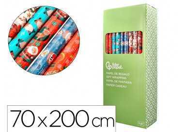 Papel de regalo liderpapel navidad rollo ancho 70 cm longitud 2 mt gramaje 60 gr diseños surtidos c-2024