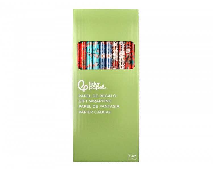 Papel de regalo liderpapel navidad rollo ancho 70 cm longitud 2 mt gramaje 60 gr diseños surtidos c-2024