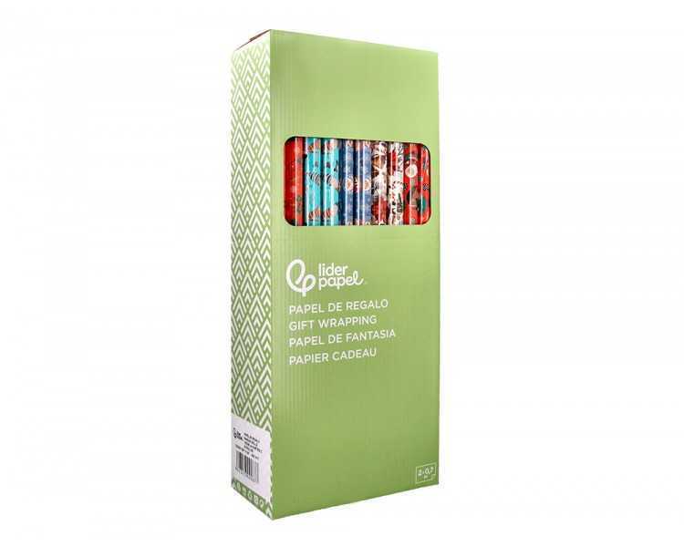 Papel de regalo liderpapel navidad rollo ancho 70 cm longitud 2 mt gramaje 60 gr diseños surtidos c-2024
